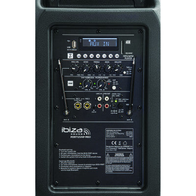 Stand-Alone Portable Sound System 12”/30 cm with USB-Mp3, VOX, Bluetooth & 2 VHF Mics