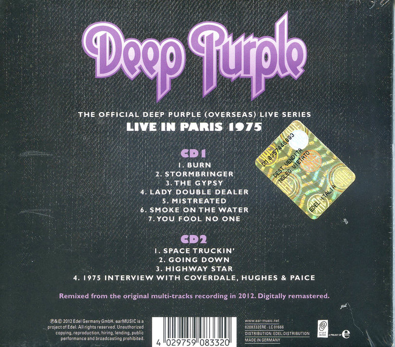 Deep Purple - Live In Paris 1975 Cd 4029759083320