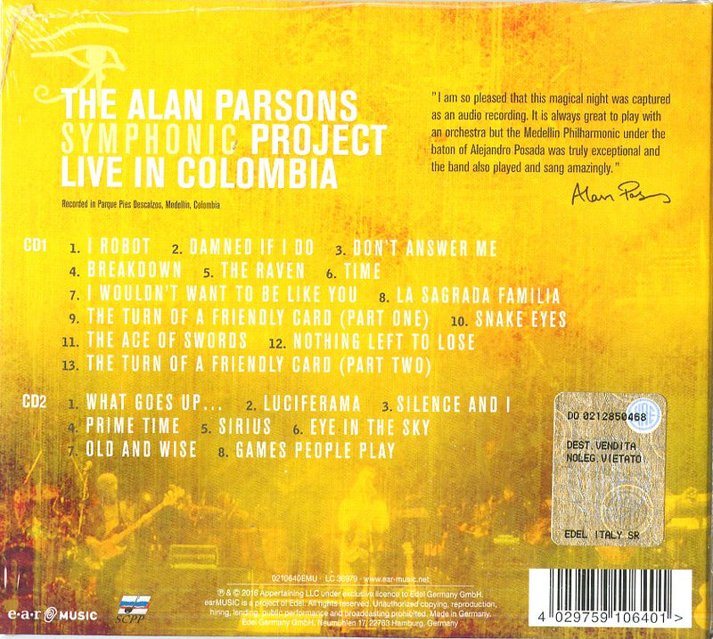 Parsons Alan Symphonic Project - Live In Colombia CD 4029759106401