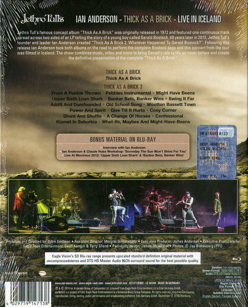 Jethro Tull'S Ian Anderson - Thick As A Brick Live In Iceland (2 Cd + B.Ray) Cd 4029759147138