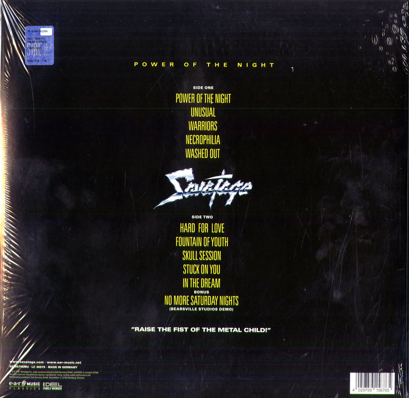 Savatage - Power Of The Night (180 Gr. Vinyl Crystal Clear Gatefold Limited Edt.) Lp 4029759156765