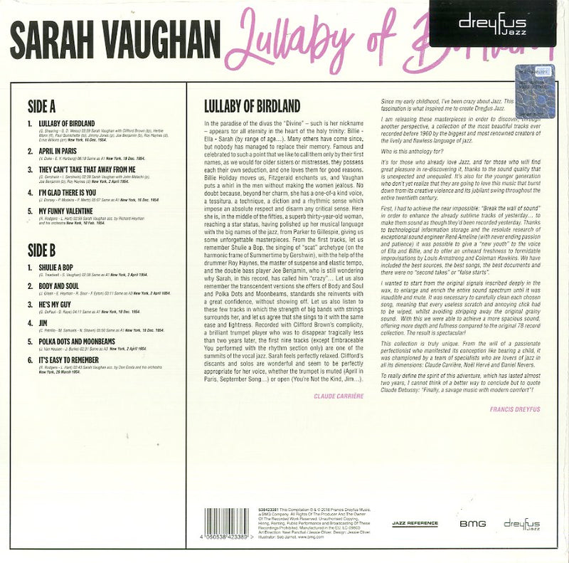 Vaughan Sarah - Lullaby Of Birdland Lp 4050538423389