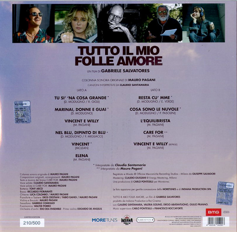 O. S. T. -Tutto Il Mio Folle Amore( Mauro Pagani) - Tutto Il Mio Folle Amore (180 Gr.Vinyl Black,Numerati Limited Edt.) Vinile LP - Vinyl record 4050538552997