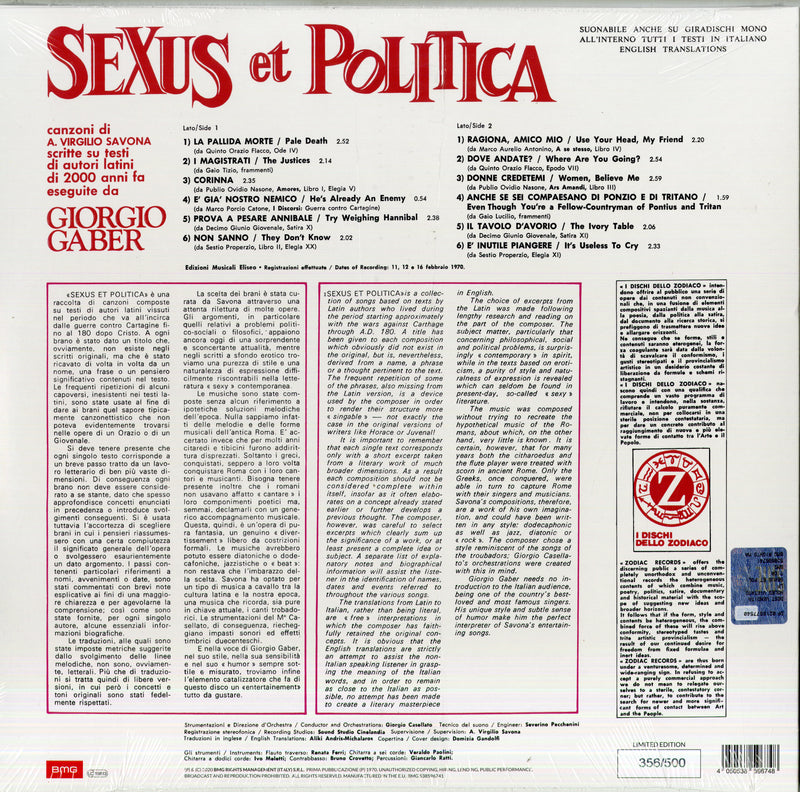 Gaber Giorgio - Sexus Et Politica (Viile Verde Limitato E Numerato) (Rsd Indi 2020) Vinile LP - Vinyl record 4050538596748