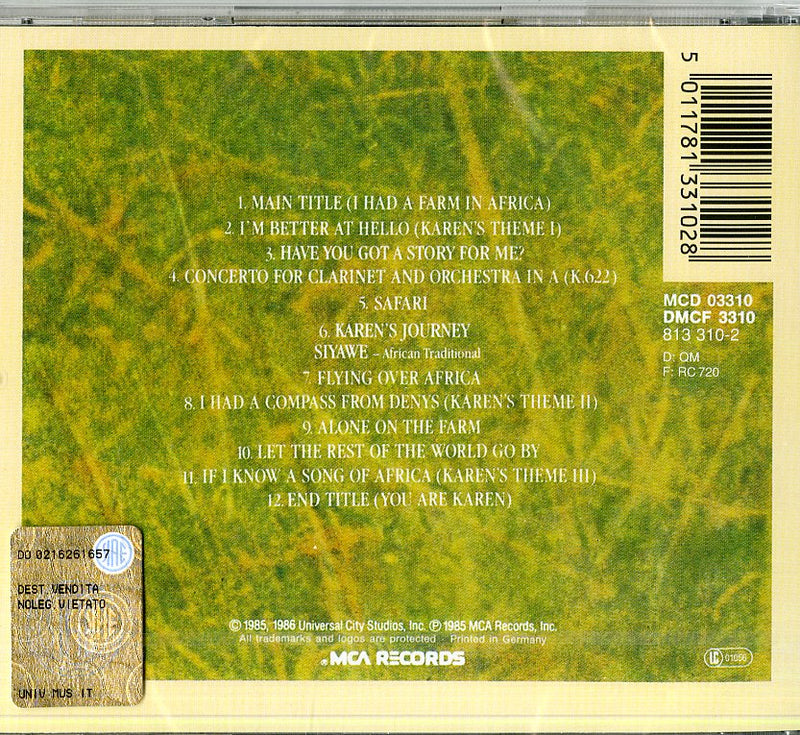 O.S.T.-Out Of Africa - Out Of Africa Cd 5011781331028