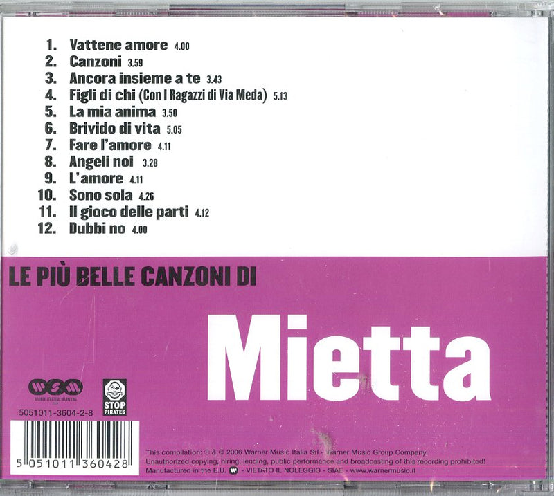 Mietta - Le Piu' Belle Canzoni Di Mietta CD 5051011360428