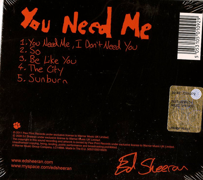 Sheeran Ed - You Need Me Cd 5053105010929