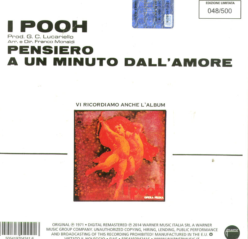 Pooh - Pensiero, A Un Minuto Dall'Amore (Rsd 2019) (7") Vinile LP - Vinyl record 5054197042416