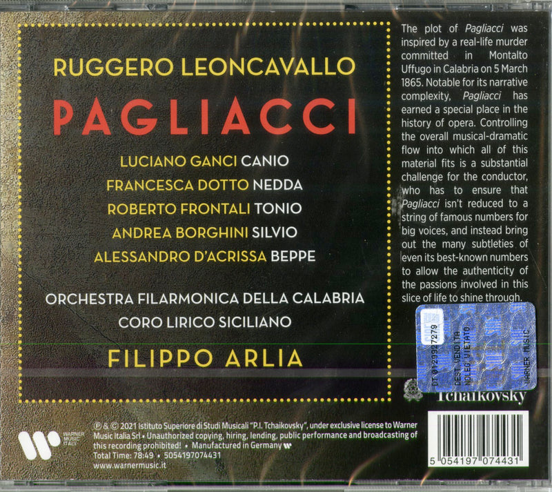 Filippo Arlia, Frontali Roberto, Ganci Luciano, Dotto Francesca - Leoncavallo Pagliacci Cd 5054197074431