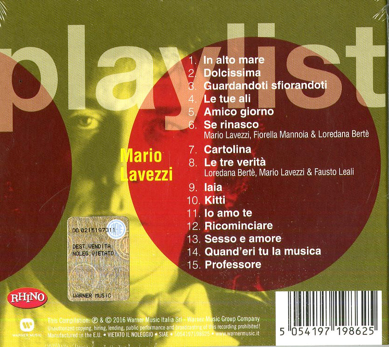 Lavezzi Mario - Playlist: Mario Lavezzi Cd 5054197198625