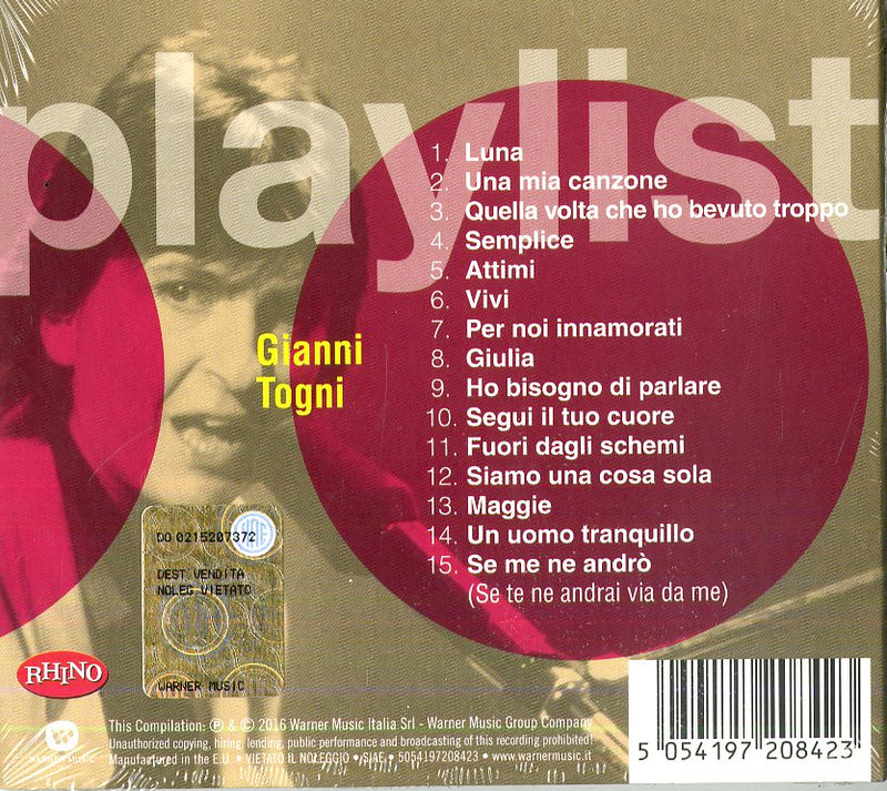 Togni Gianni - Playlist: Gianni Togni Cd 5054197208423