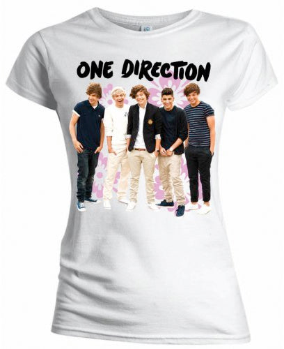 One Direction - T-Shirt # S White Femmina # Flowers