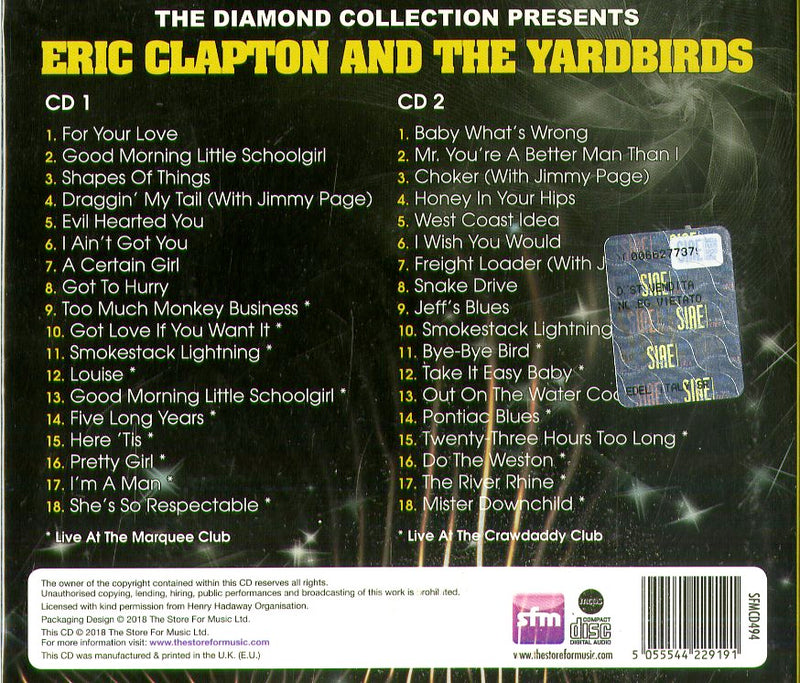Clapton Eric & The Yardbirds( Feat Sonny Boy Williamson) - Historic Classic Recordings CD 5055544229191