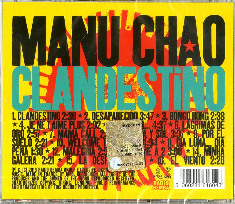 Manu Chao - Clandestino Cd 5060281616043