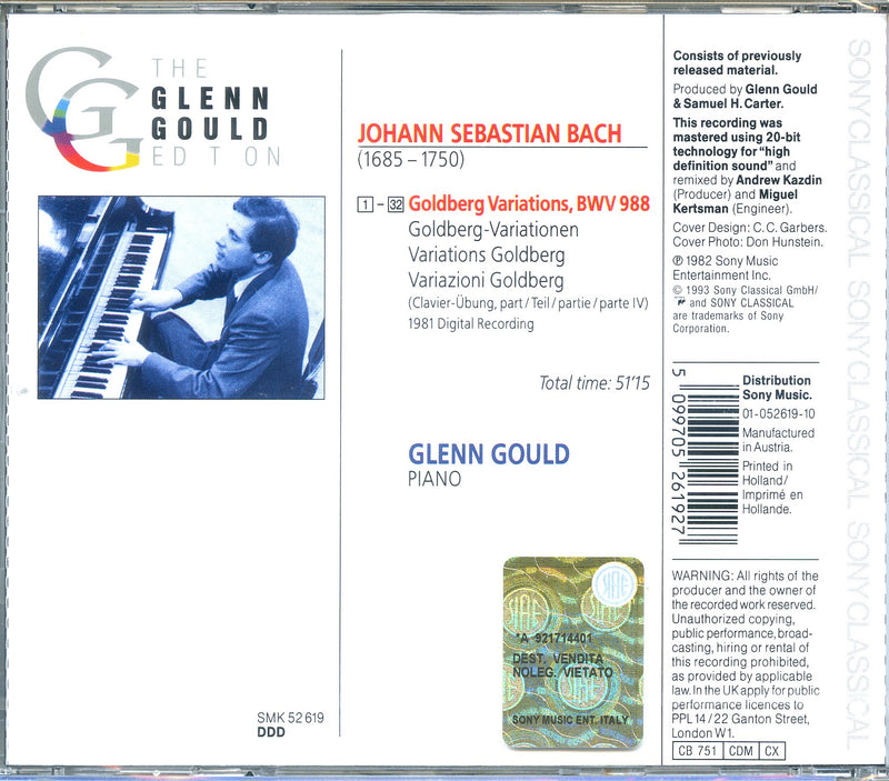 Gould Glenn - Goldberg Variations Bwv 988 1981 Version CD 5099705261927