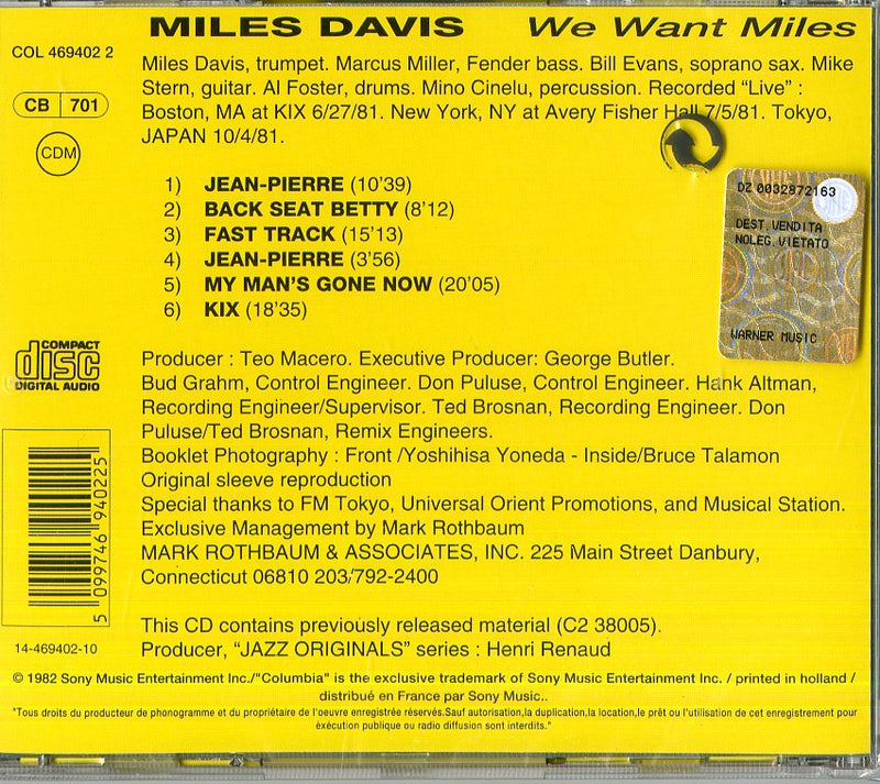 Davis Miles - We Want Miles Cd 5099746940225