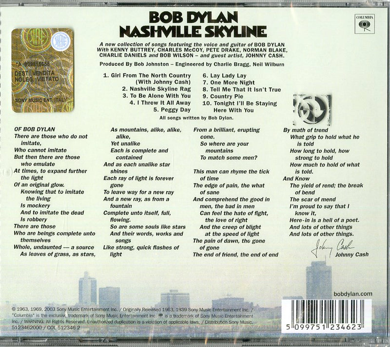 Dylan Bob - Nashville Skyline Cd 5099751234623