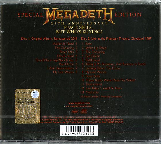 Megadeth - Peace Sells...(25Anniv.Edt.) Cd 5099902934525