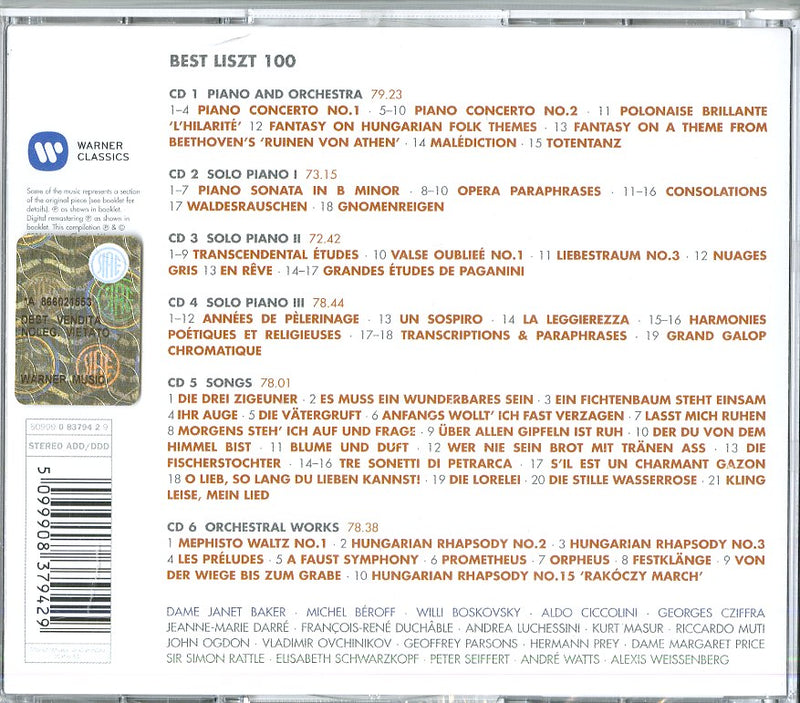 Alco Ciccolini, Beroff Michel, Willy Boskovsky, Kurt Masur, Riccardo Muti, - Best Liszt 100 (Box6Cd) Cd 5099908379429