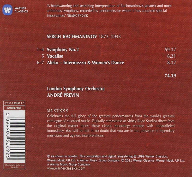 London Symphony Orchestra, AndrÃ© Previn( Direttore) - Sinfonia N.2 , Aleko , Vocalise , Intermezzo E Danza Gitana Cd 5099908528926