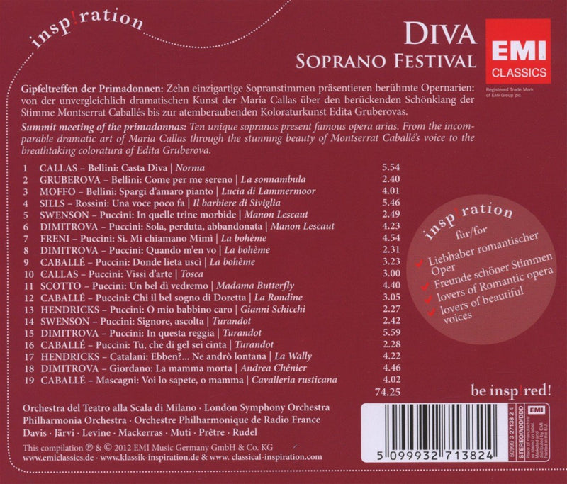 Maria Callas( Soprano), Edita Gruberova( Soprano), Anna Moffo( Soprano) - Diva: Soprano Festival (Inspiration) CD 5099932713824