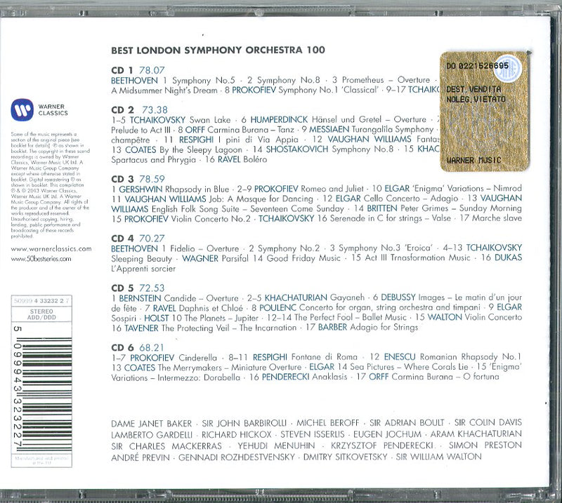 Simon Preston, Aram Khachaturian, Krzysztof Penderecki, Dmitry Sitkovetsky - 100 Best London Symphony Orchestra (Box6Cd)(Romeo E Giulietta,Lago Dei Cigni.. Cd 5099943323227