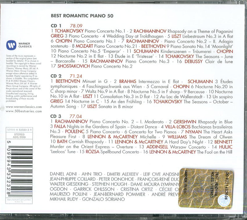 Compilation - 50 Best Romantic Piano Classics (Box3Cd) Cd 5099943332328