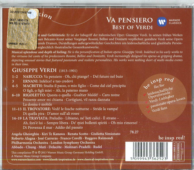 Scotto - Corelli - Va Pensiero: Best Of Verdi Cd 5099943362523