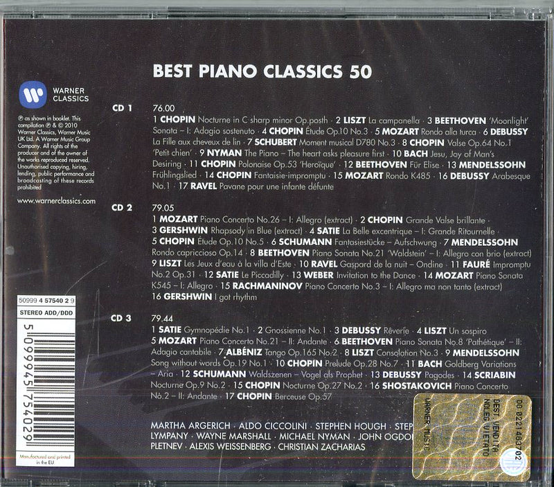 Aegerich, Ciccolini, Nymann( Piano) - 50 Best Piano (Box3Cd) CD 5099945754029