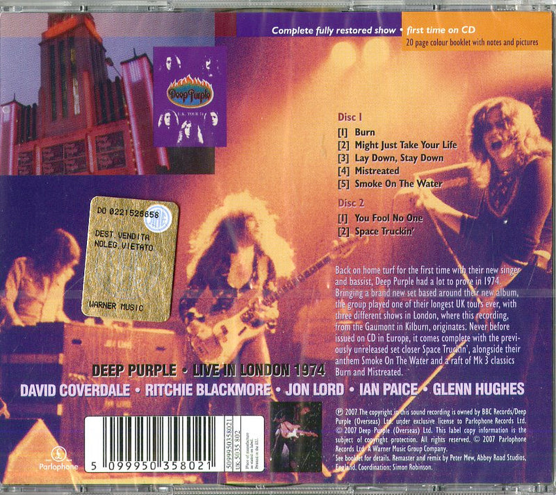 Deep Purple - Live In London (2007 Remaster) Cd 5099950358021