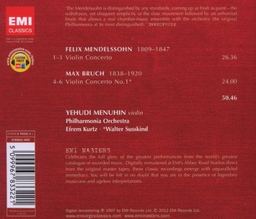Menuhin Yehudi (Violino) - Concerti Per Violino (Bruch & Mendelssohn: Violin Concertos) Cd 5099967833221
