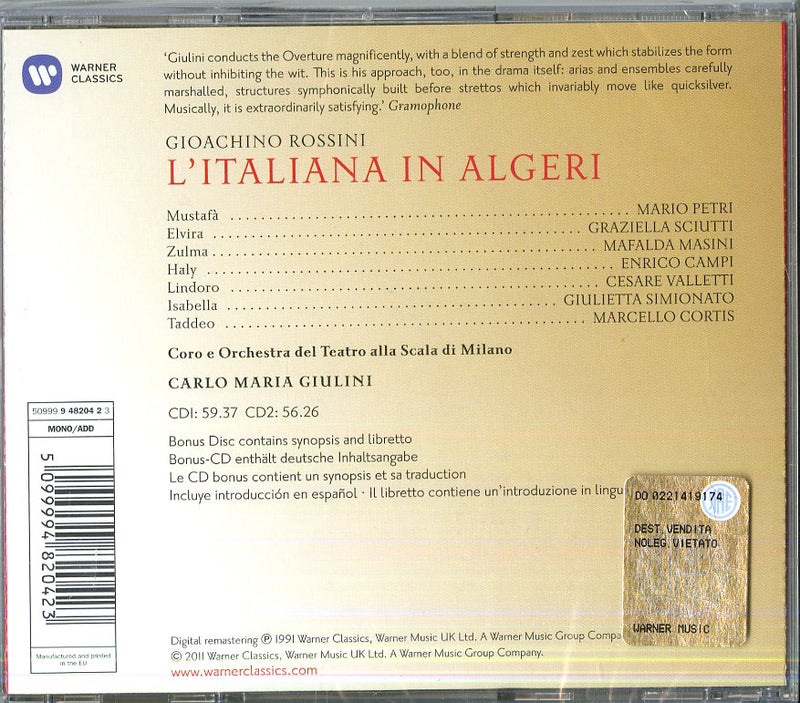 Giulini (Direttore),Sciutti - L'Italiana In Algeri (New Opera Ser CD 5099994820423