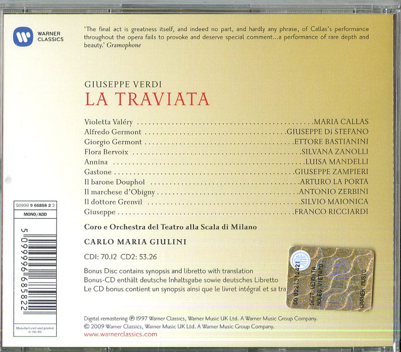 Callas Maria (Soprano),Giulini - La Traviata Cd 5099996685822