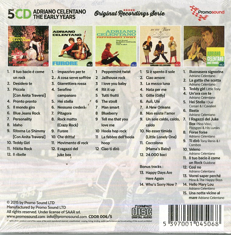 Celentano Adriano - The Early Years 1958-1963 (Box 5 Cd) CD 5397001045068