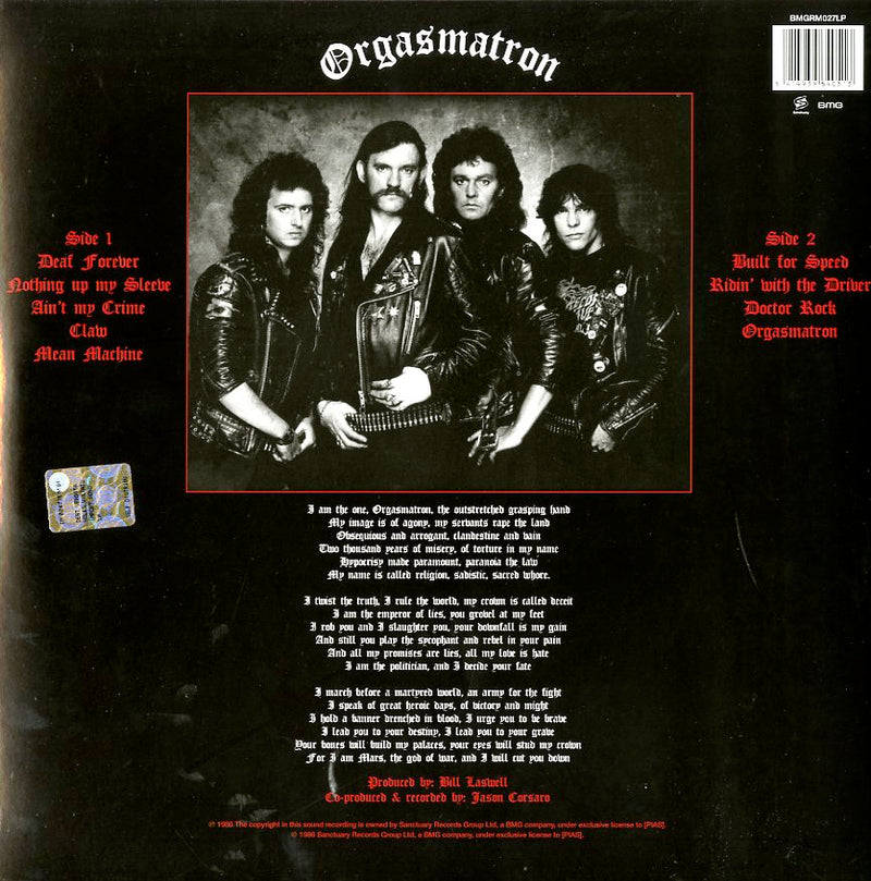 Motorhead - Orgasmatron Lp 5414939640513