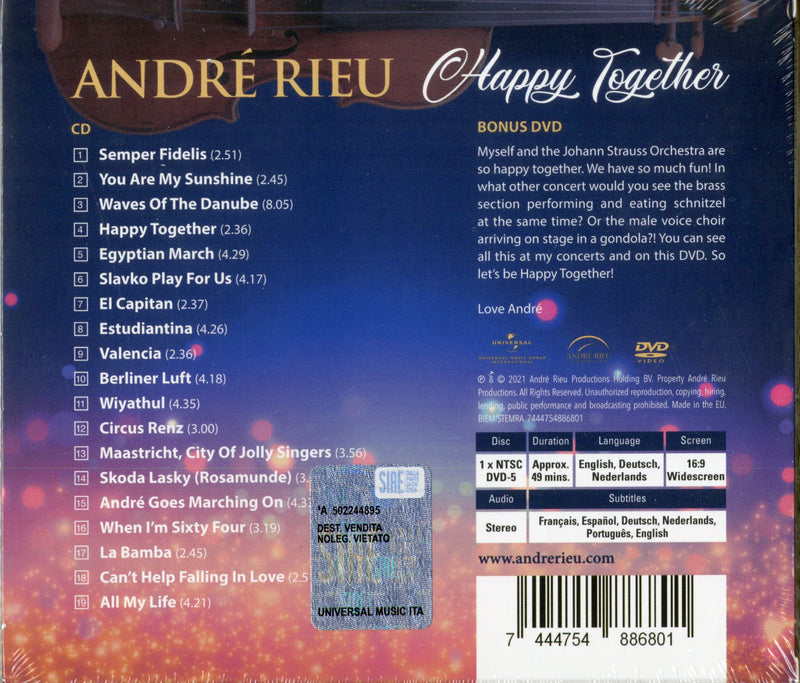 Rieu Andre' And His Johann Strauss Orchestra - Happy Together (Cd + Dvd Deluxe Edt.) Cd 7444754886801