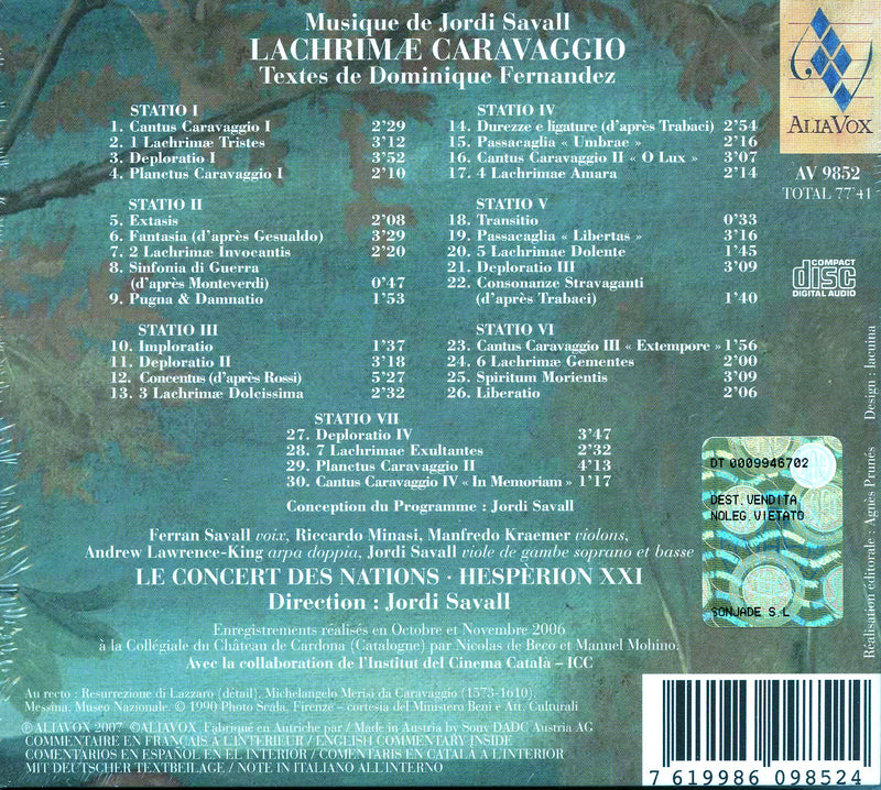 Savall Jordy - Lachrimae Caravaggio Cd 7619986098524