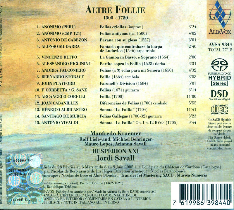 Kraemer-Savall - Altre Follie 1300-1750 Sacd CD 7619986398440