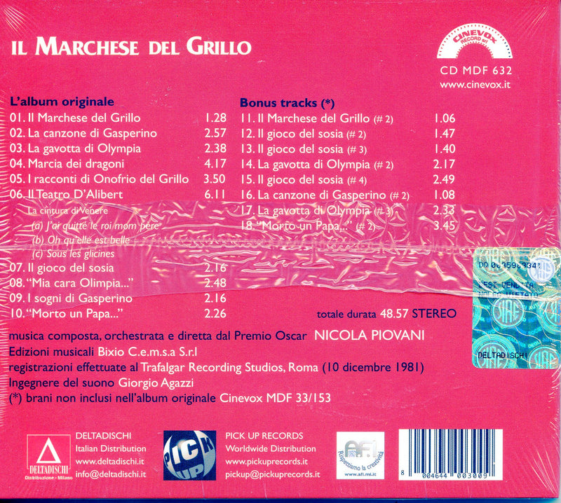O.S.T.-Il Marchese D - Il Marchese Del Grillo (By Piovani) Cd 8004644003009