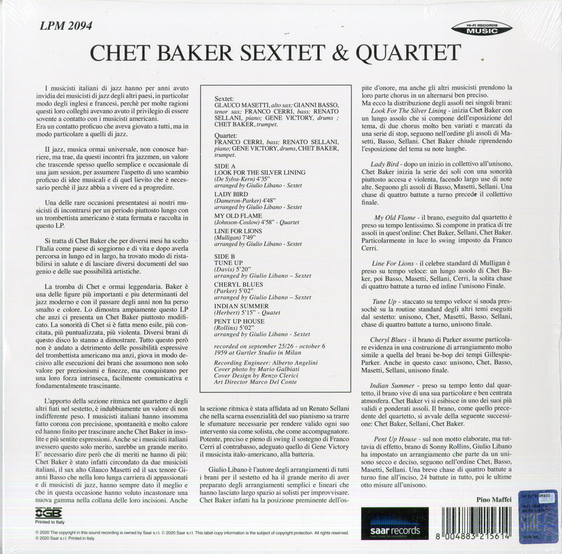 Baker Chet - Sextet & Quartet (180 Gr. Vinyl Blue Limited Edt.) Lp 8004883215614