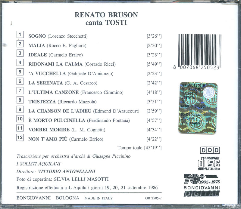 Renato Bruson (Baritono) - Renato Bruson Canta Tosti Cd 8007068250523