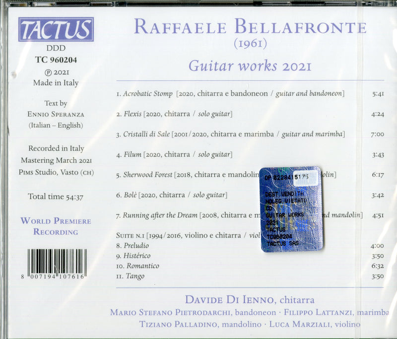 Di Ienno Davide - Bellafronte Guitar Works Cd 8007194107616