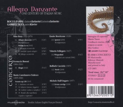 Rocco Parisi( Clarinetto), Gabriele Rota( Piano) - Allegro Danzante (A Century Of Italian Music For Clarinet And Piano) Cd 8012665200512