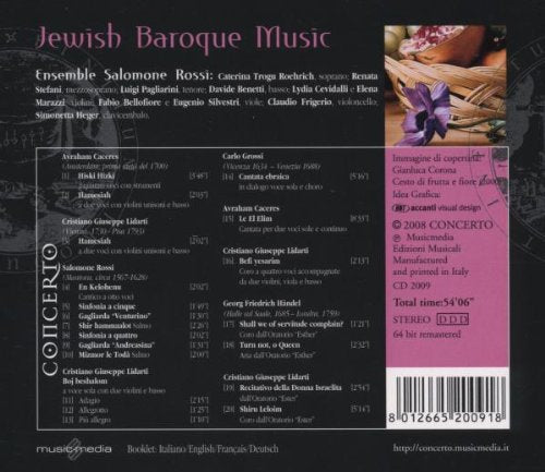 Salamone Rossi Ensemble, R. Steffani( Mezzo Soprano), Luigi Pagliarini( Tenore) - Jewish Baroque Music CD 8012665200918