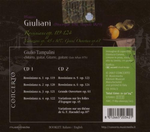 Giulio Tampalini (Chitarra) - Rossiniane Op. 119-124,Variazioni Op.45 Op.107,Grand Ouverture Op.61 Cd 8012665203421