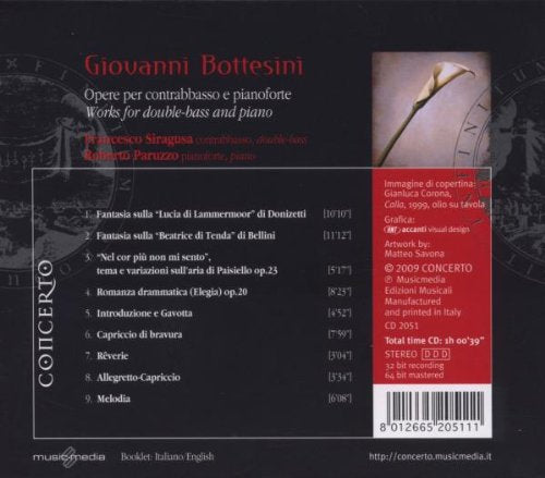 Francesco Siragusa( Contrabasso), Roberto Paruzzo( Piano) - Opere Per Contrabbasso E Pianoforte (Music For Double Bass And Piano) Cd 8012665205111