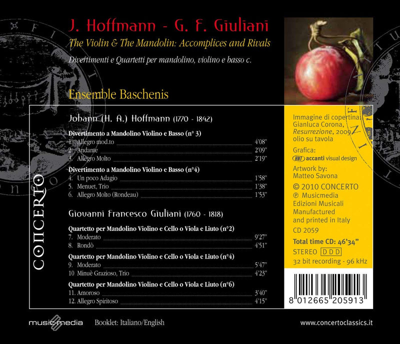 Ensemble Baschenis - Divertimenti E Quartetti Per Mandolino, Violino E Basso Continuo Cd 8012665205913