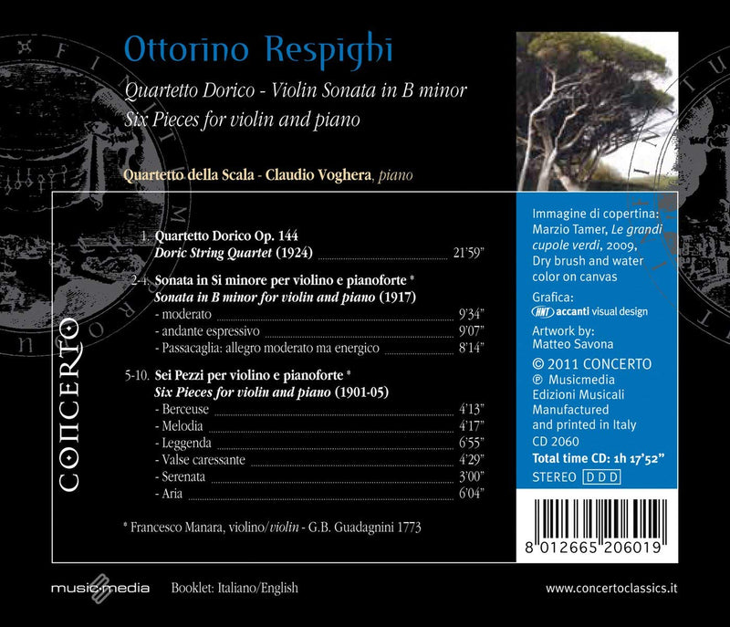 La Scala String Quartet, Francesco Manara( Violino), Claudio Voghera( Piano) - Quartetto Dorico , Violin Sonata , 6 Pezzi Cd 8012665206019