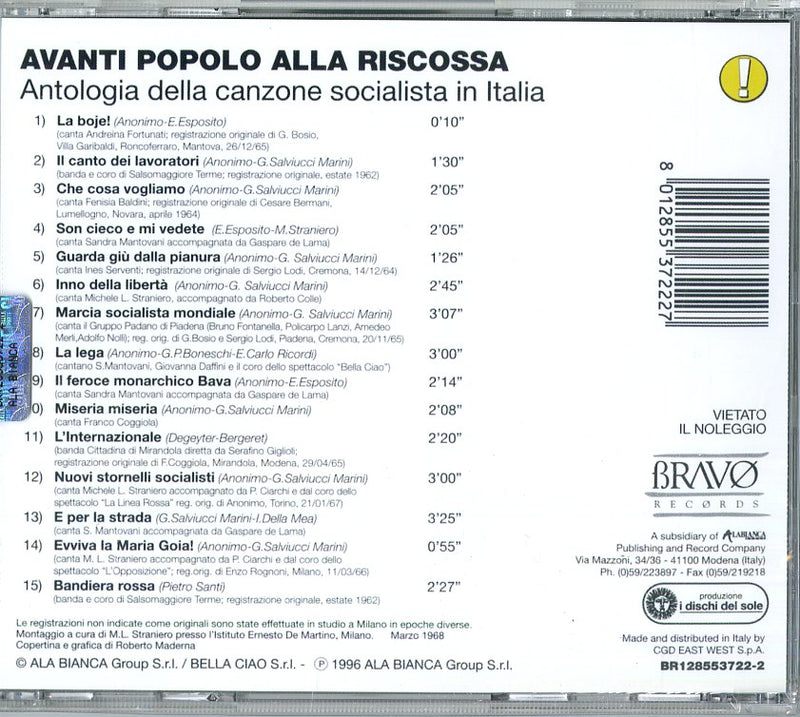 Compilation - Avanti Popolo Alla Riscossa Cd 8012855372227