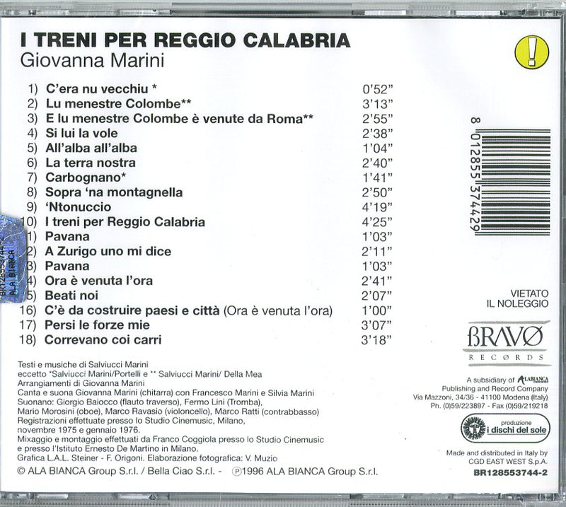 Marini Giovanna - I Treni Per Reggio Calabria Cd 8012855374429